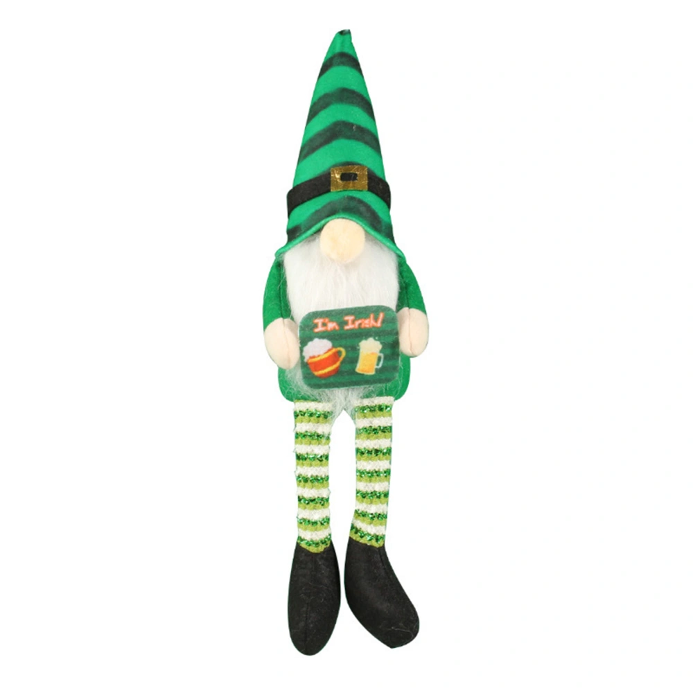 Irish Party Faceless Doll Green Plush Dwarf Elf Striped Ornament