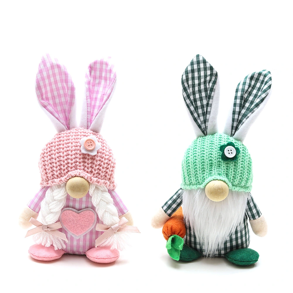 2pcs Easter Doll, Rabbit Ears Plaid No Face Old Man Desktop Decor Gift