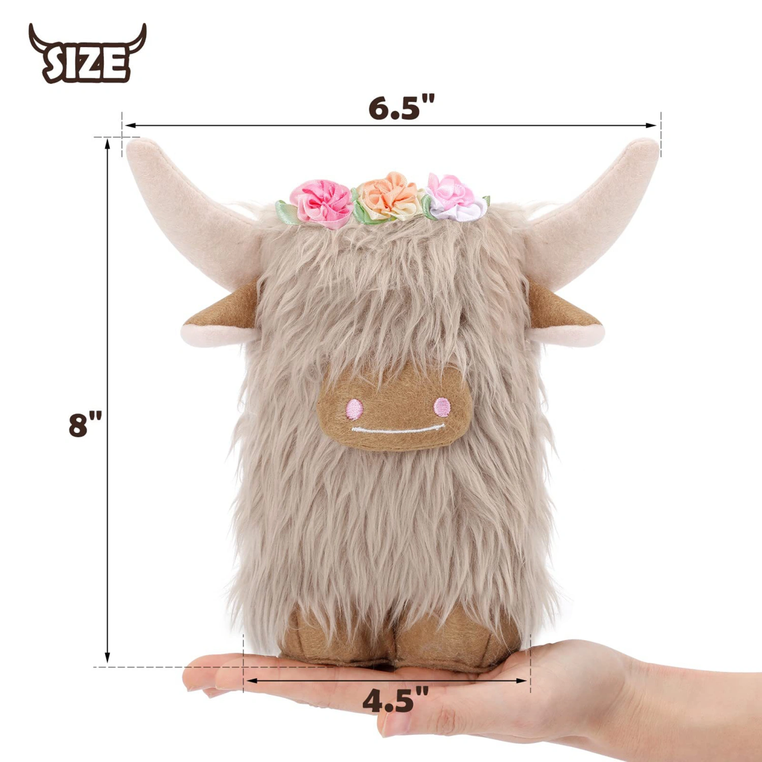Highland Cow Stuffed Animals Fluffy Cow Plush Toys Gnome with Flowers