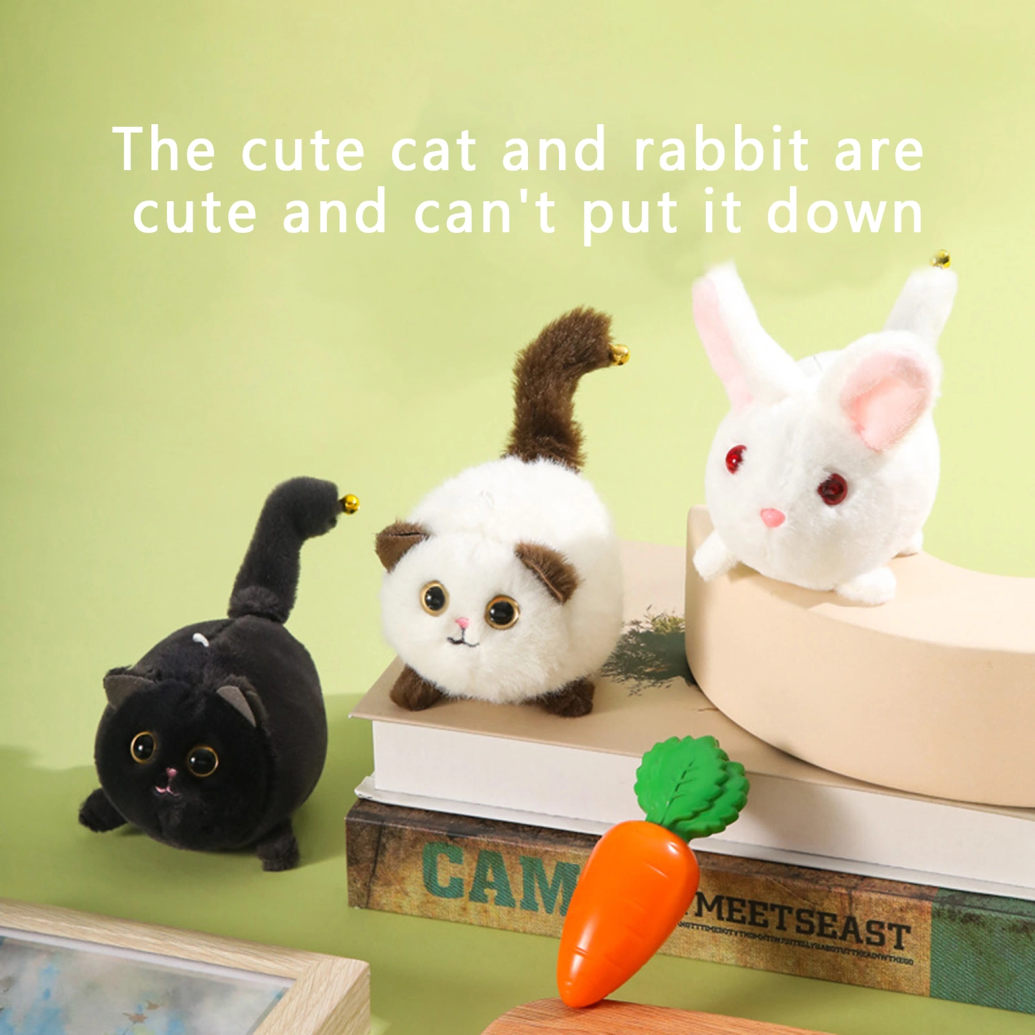 Cartoon Animal Plush Doll, Pull String Stuffed Toy Keychain with Bell