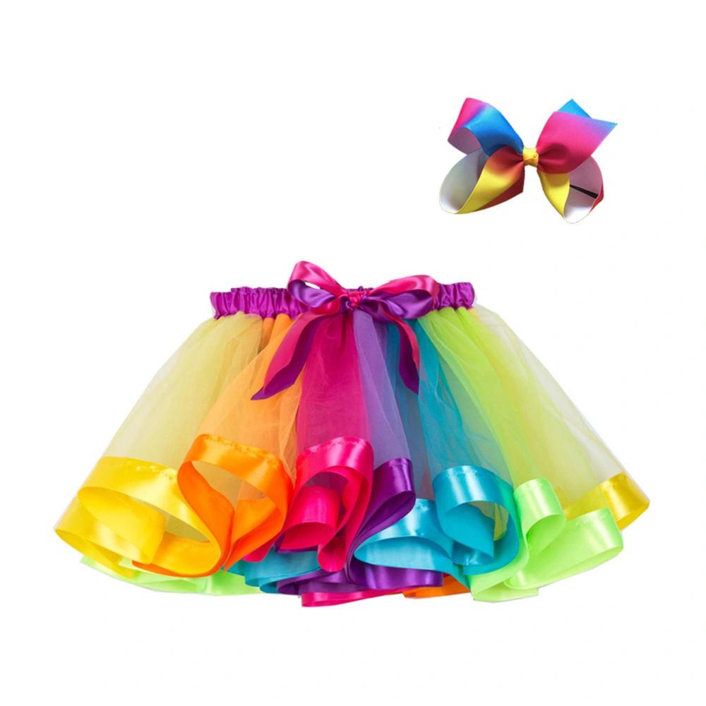 Girls Skirt Set, Mesh Short Skirt with Inner Lining + Bow Hair Clip