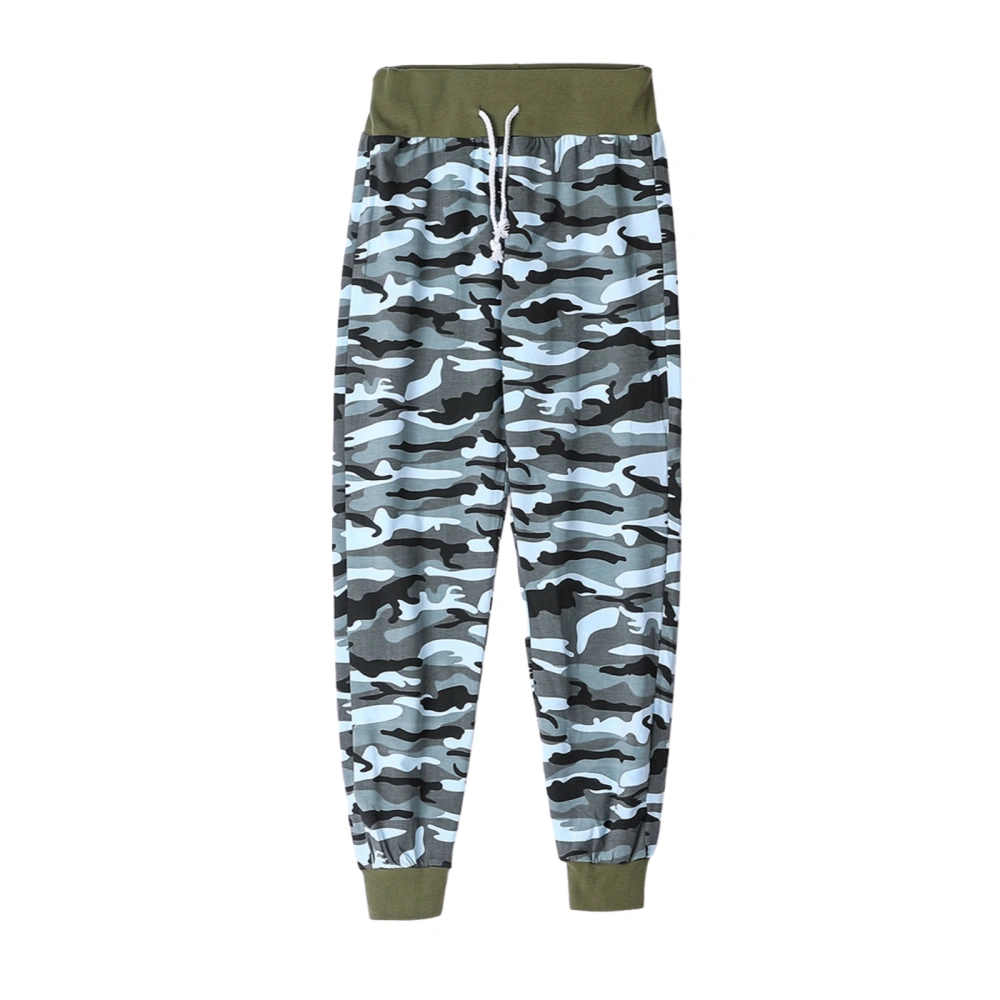 Color Block Trousers, Casual Camouflage Print Pants with Drawstring