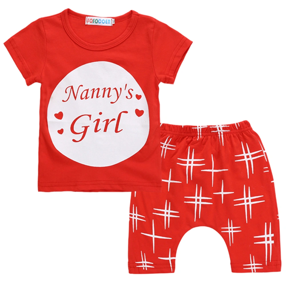 Children’s Letter Short Sleeve Tops and Printing Short Pants Set