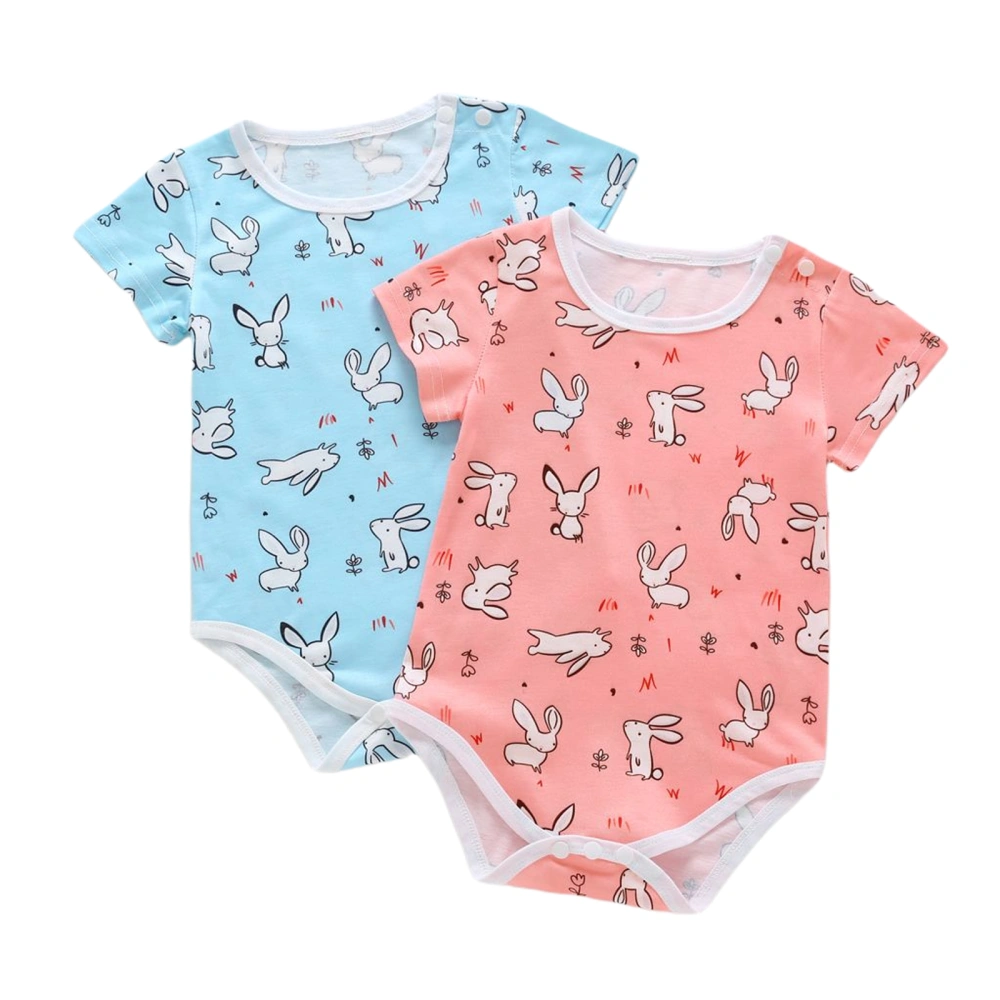 Baby's Romper, Cartoon Bunny Print Short Sleeve Round Neck Bodysuit