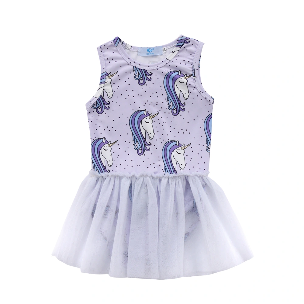 Baby Girl’s Cartoon Pony Sleeveless Mesh Yarn Skirt Hem Romper