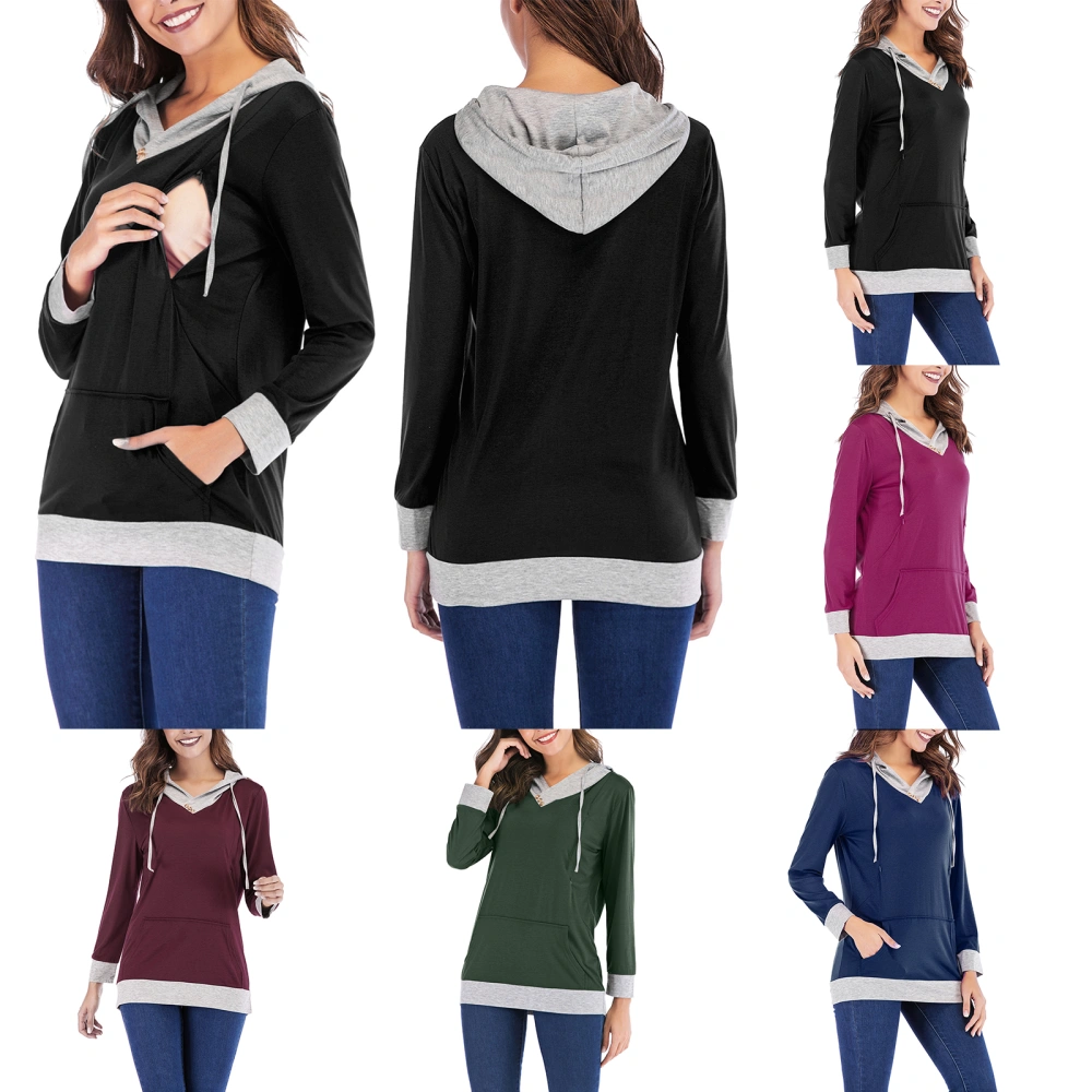 Women's Long Sleeve Color Block Zip Up Breastfeeding Nursing Hoodies