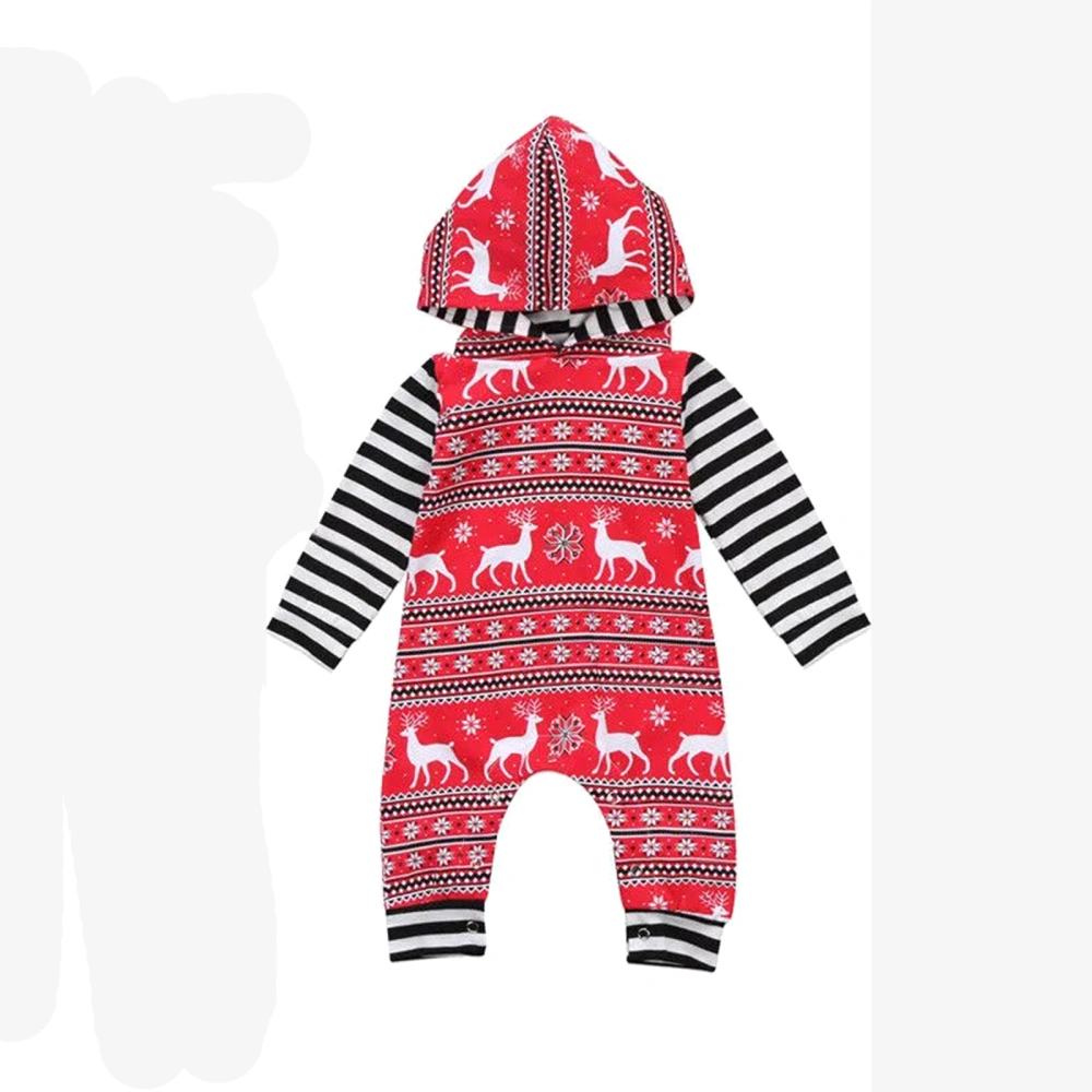 Kids Jumpsuit, Elk Flower Print Long Sleeve Hooded Romper Playsuits