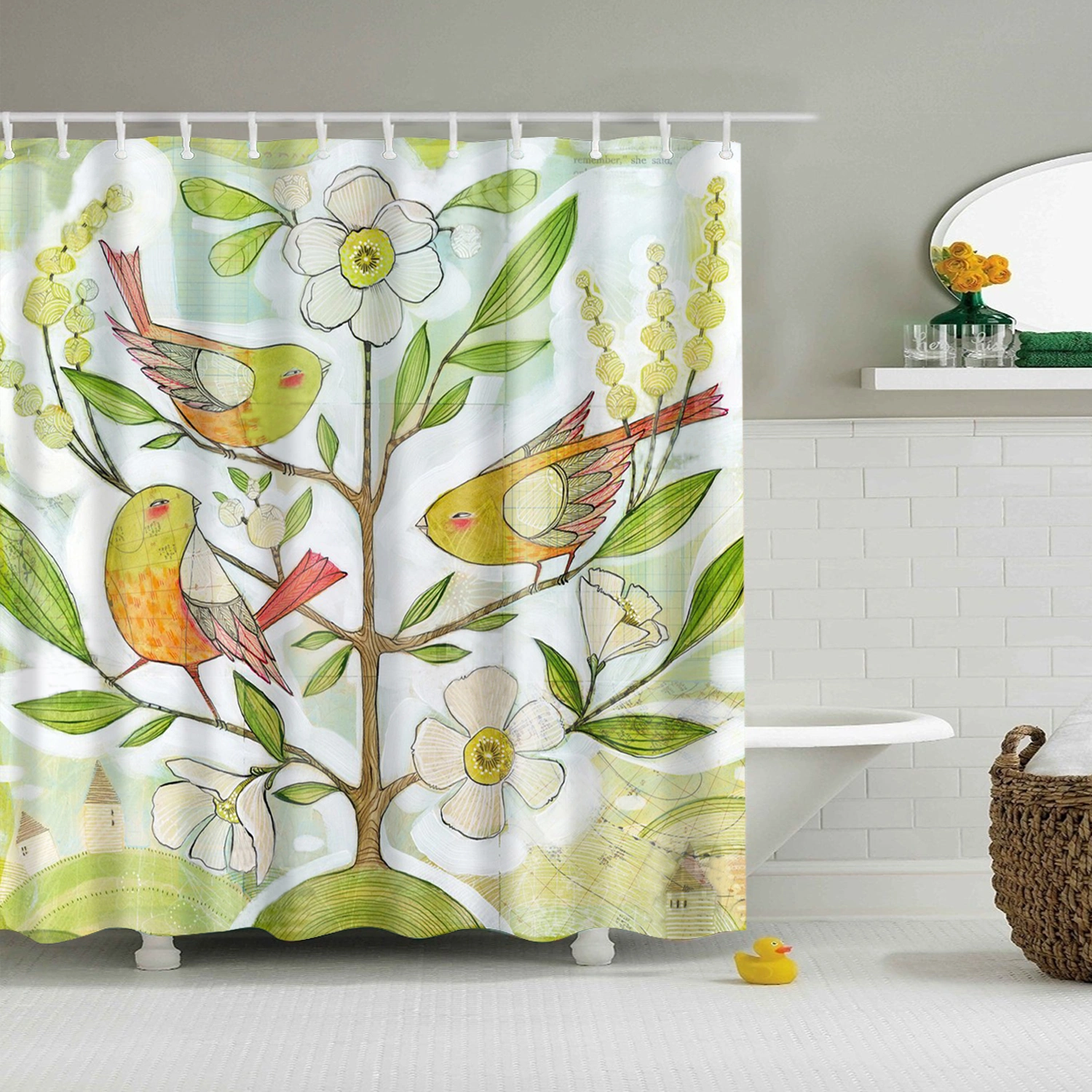 Shower Bathroom Decoration Leaf Tree Printed Mould Proof Curtain