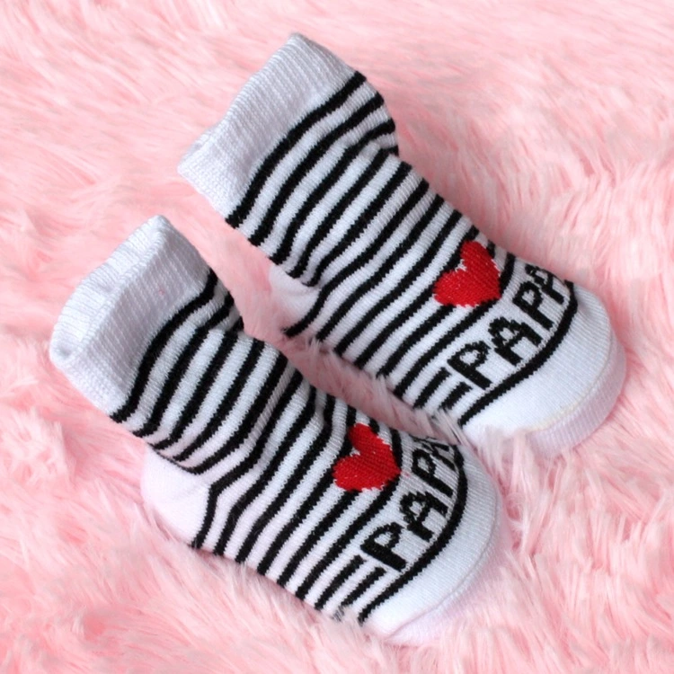Baby Striped Socks Love Mama/Papa Knitting Home Wear 0-6 Months