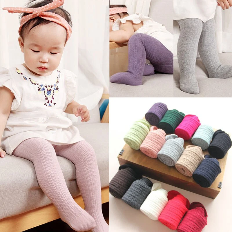 Kids Knit Cotton Tights Solid Colors Thread Crochet High Waist Pantyhose