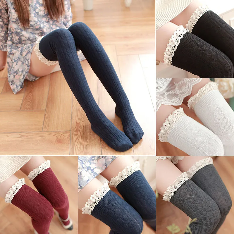 Women/Girl Autumn/Winter Cute Socks Casual Thick Long Solid Lace Hose