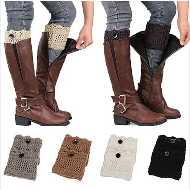 Women’s Boot Cuffs, Winter Short Solid Color Buttons Cable Knit Leg Warmers