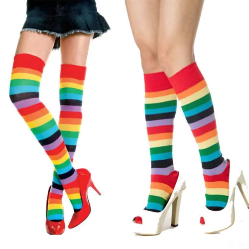 Ladies Stockings Skin-Friendly Rainbow Splicing Style Non-Slip Socks