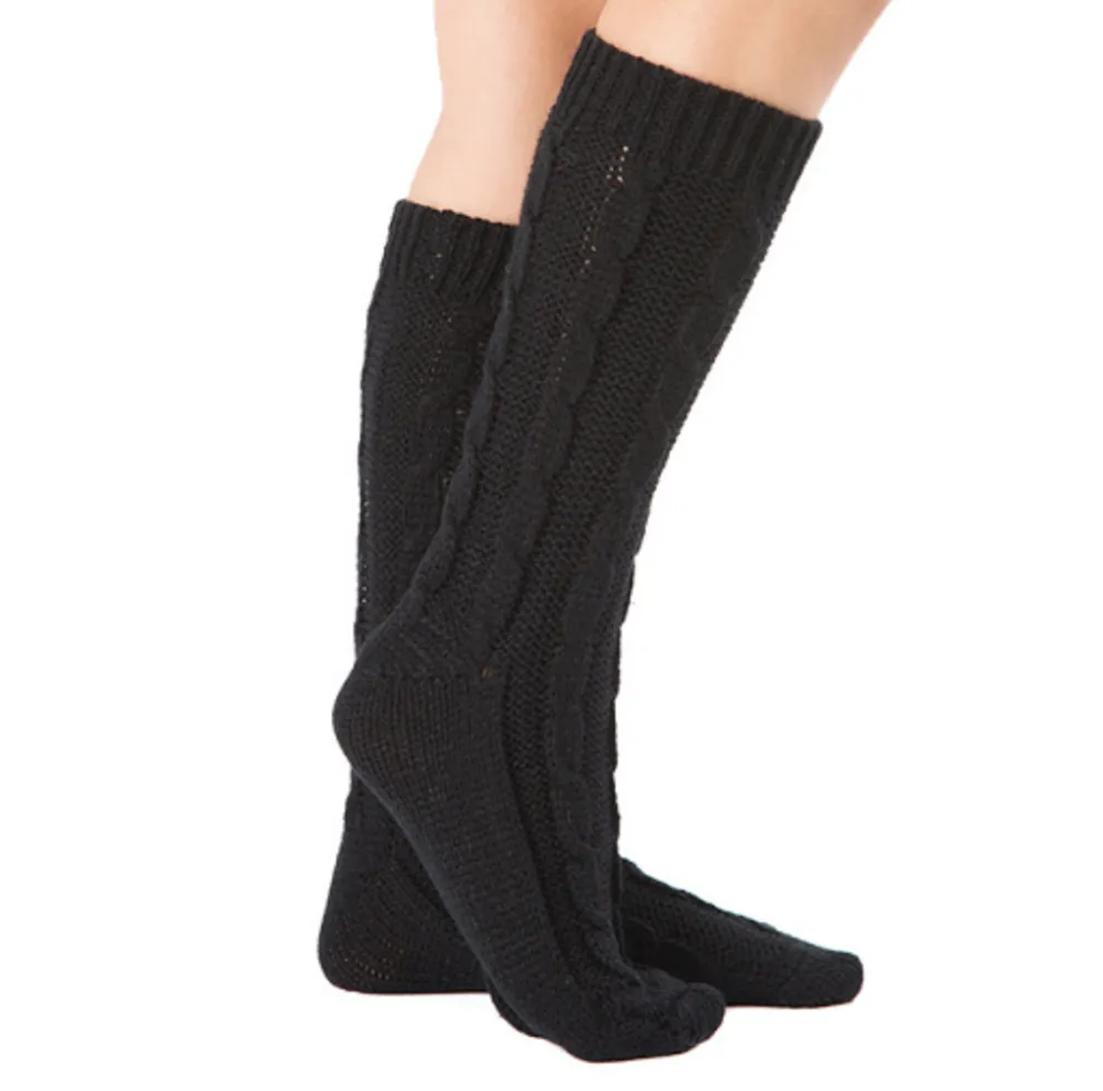 Women's Solid Knitted Socks, Knee-high Crochet Floor Stockings