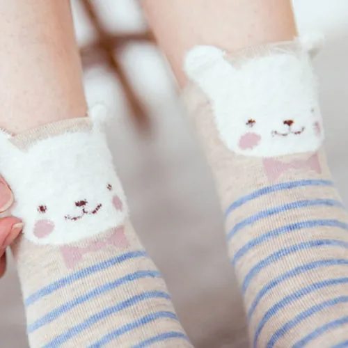 Women Girls Short Socks Cute Animal Lion Stripe Polka Dot Print Socks