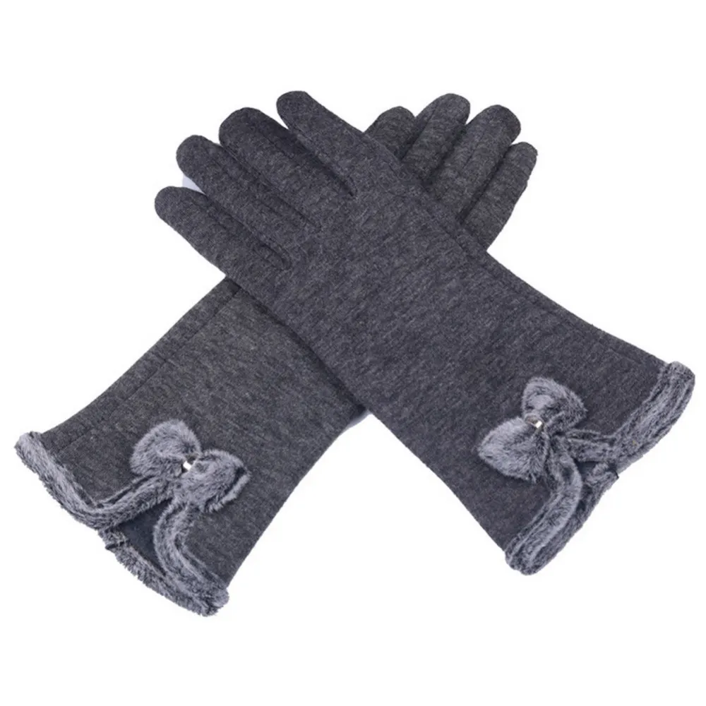 Women Warm Gloves Bow Soft Cashmere Touch Screen Fleece Full Finger Gloves