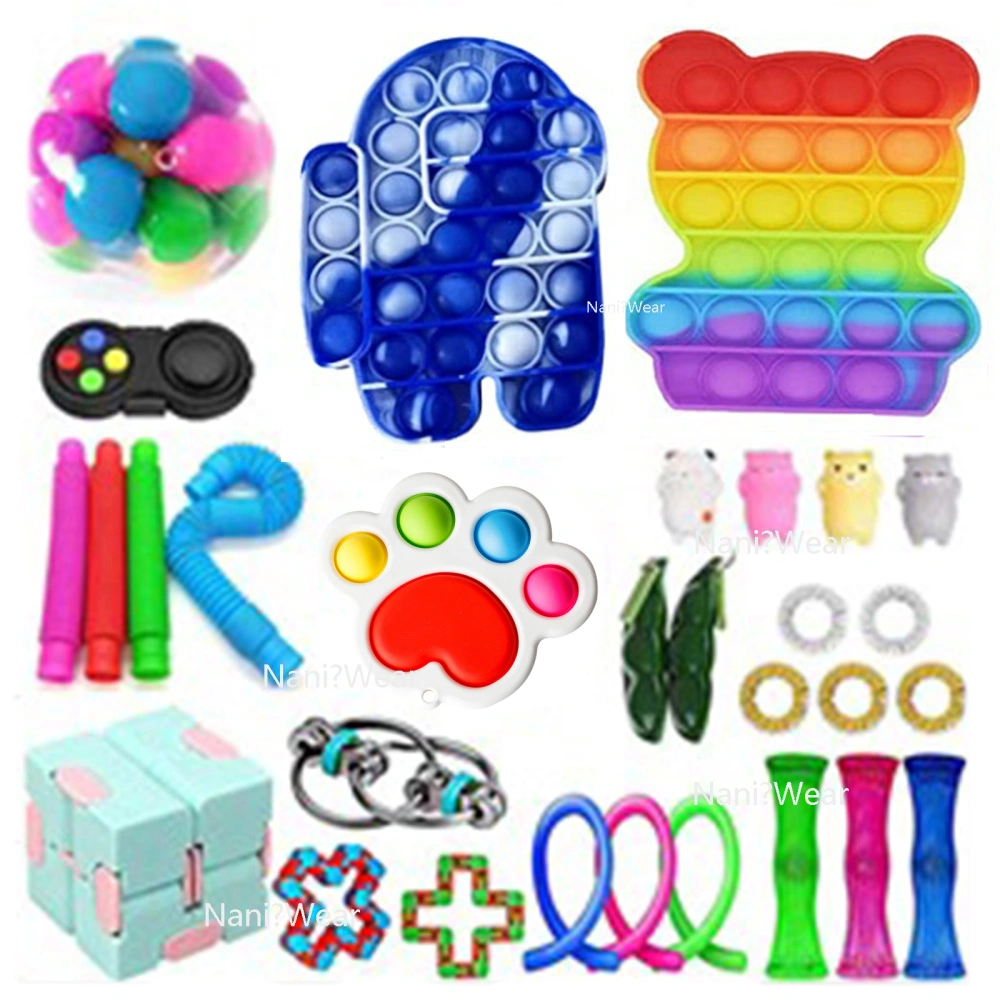 21/20/27/30Pcs Stress Relief Finger Press Bubble Fidget Toys Set