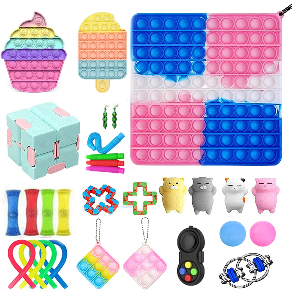 Decompression Toys Kit, Fidget Pad Puzzle Ring Squeezing Toys Set