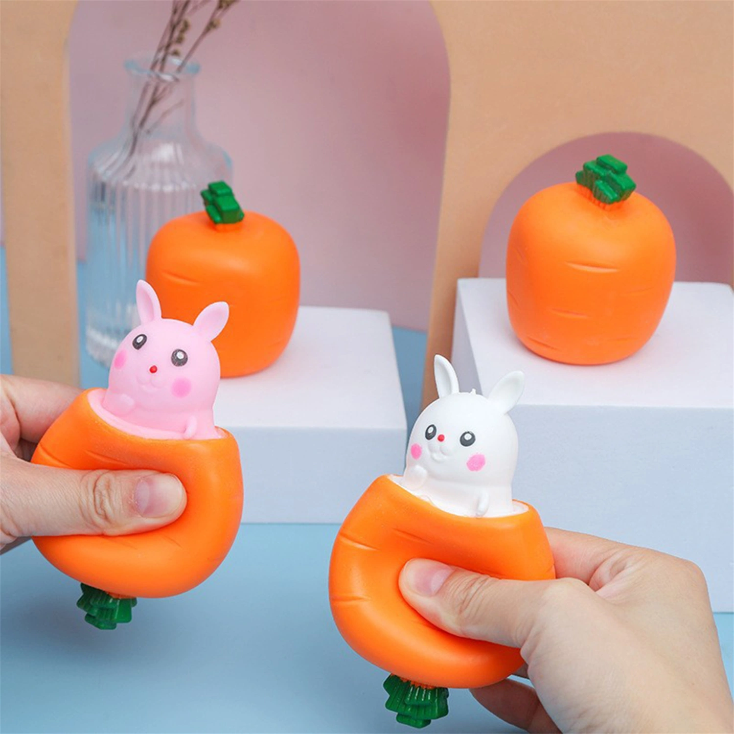 Cute Rabbit Radish Squeeze Toys Easter Fidget Toys Sensory Toys