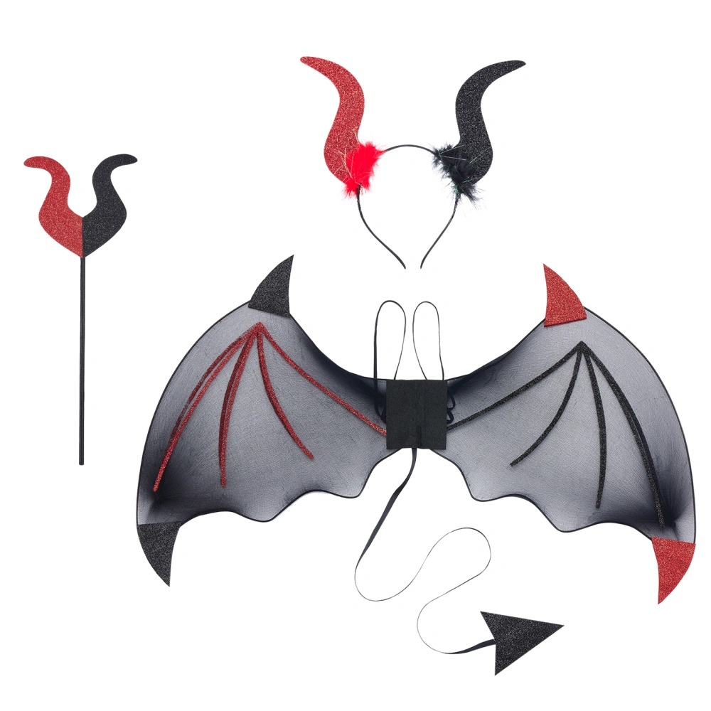 Halloween Cosplay Devil Wings + Head Wear + Magic Wand Photo Set