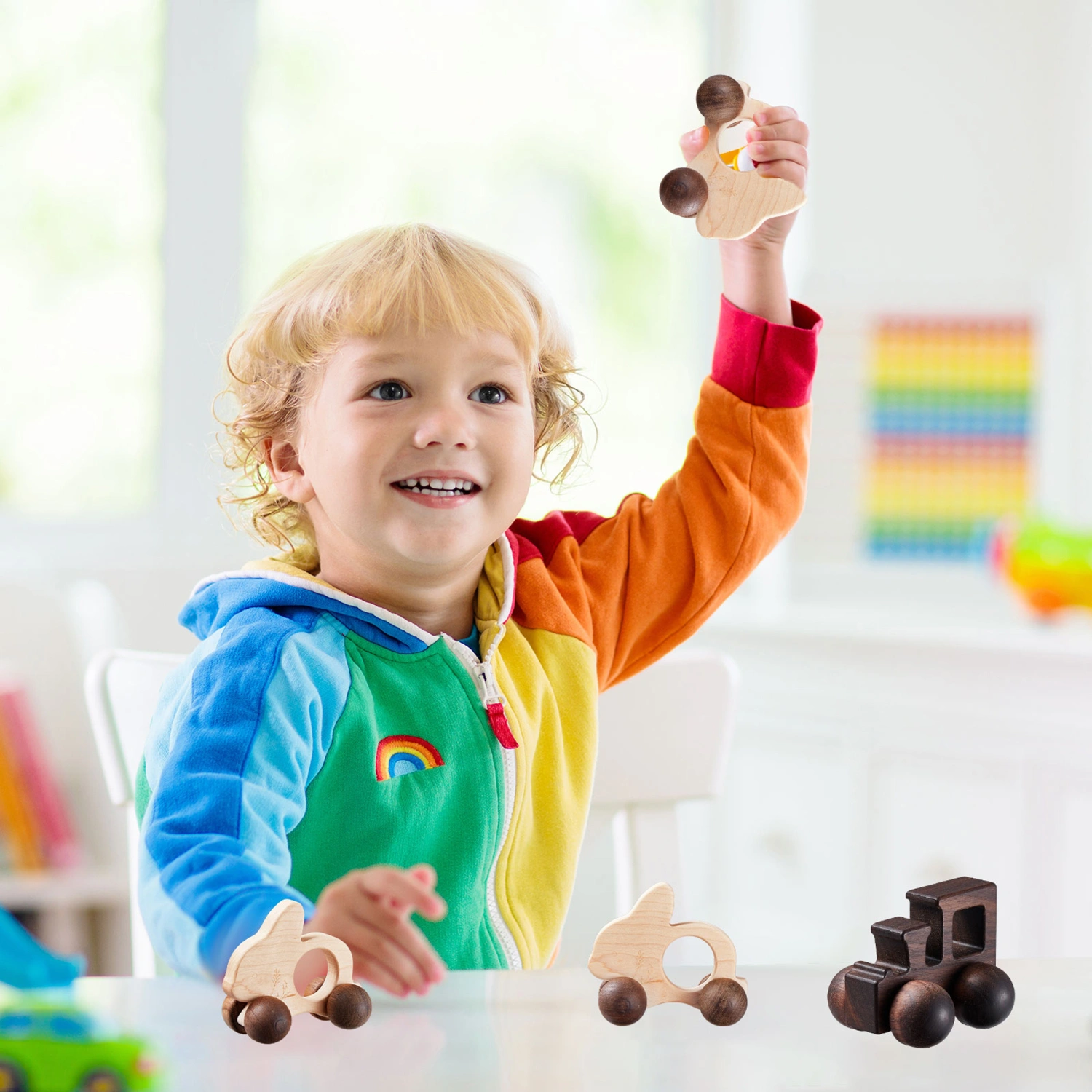 Baby Wooden Mini Car Early Educational Vehicles Toys for Kids Gift