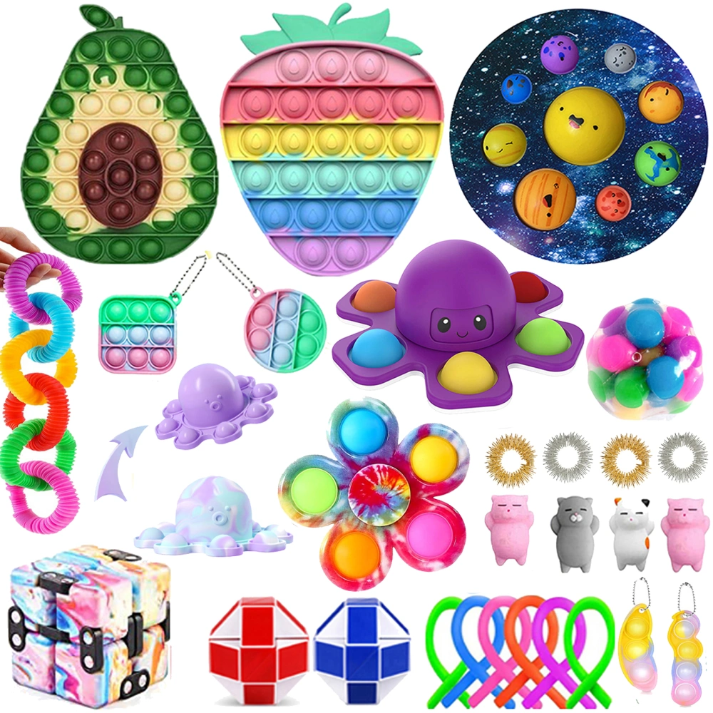 34 Pieces Stress Relief Toy Set with Press Bubble Infinity Magic Cube