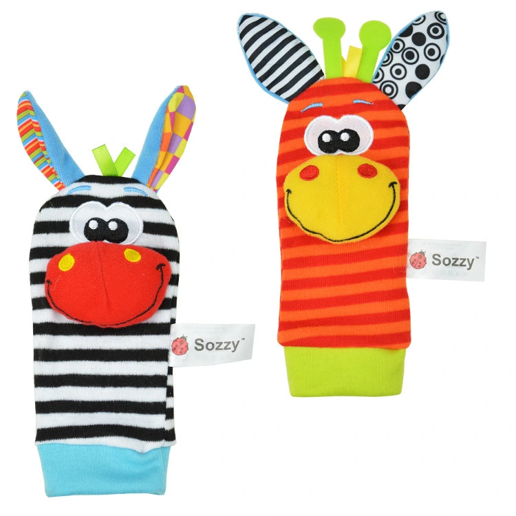 Baby Rattles Wrist Band, Cute Donkey Shaped Stick On Plush Band Toys