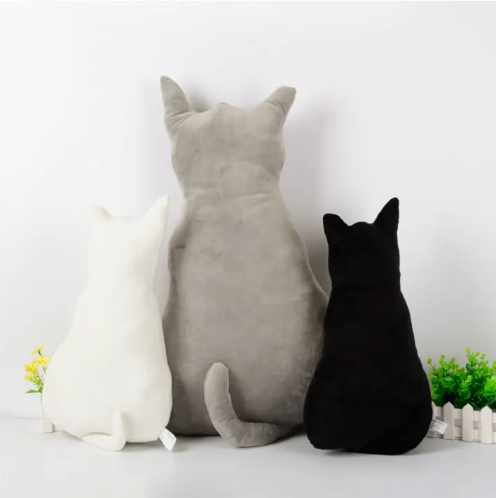 Doll Pure Color Head Cushion Image Back View Cat Design Soft Kid Toy