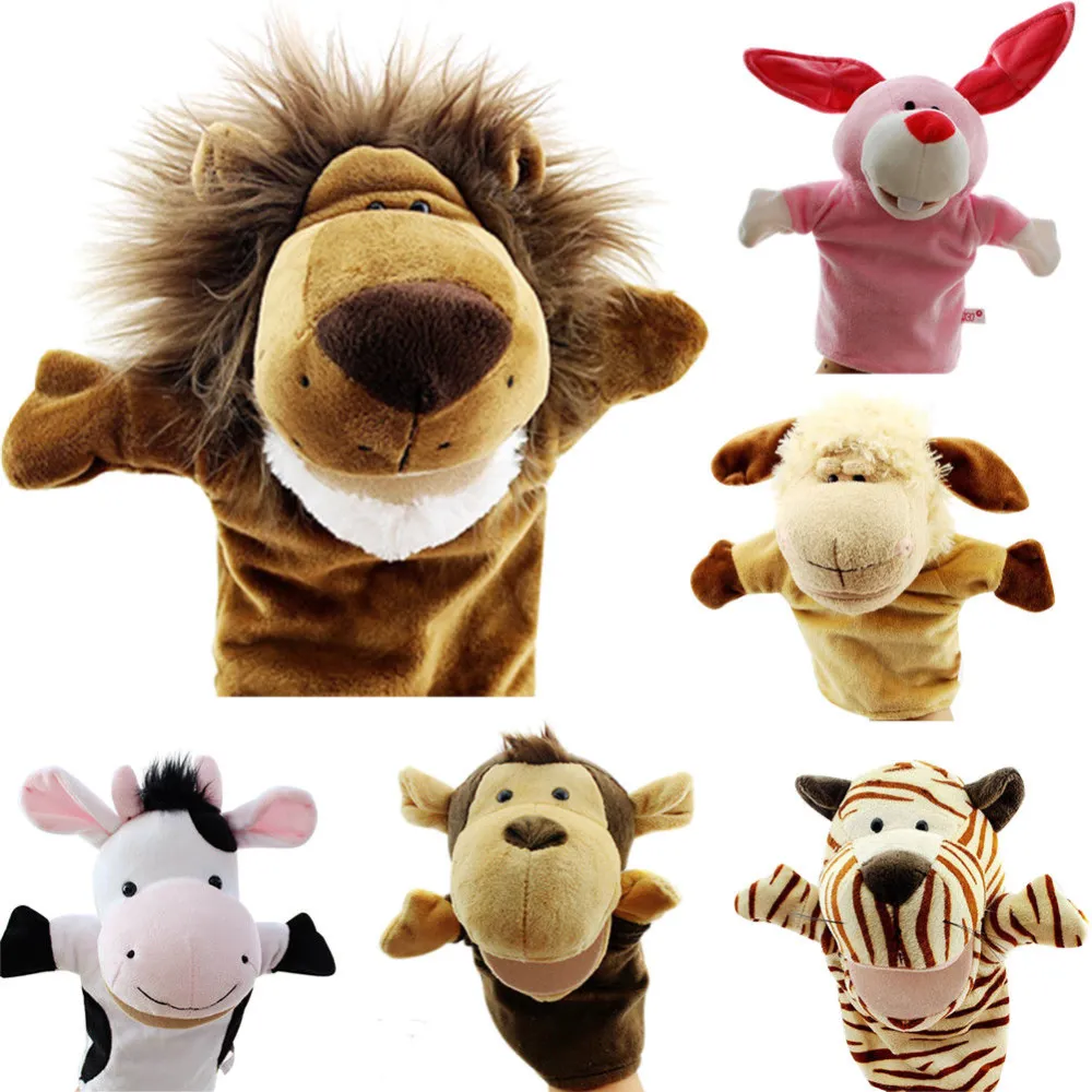 Plush Animal Hand Puppets Cute Tiger Cow Sheep Lion Rabbit Monkey Toy