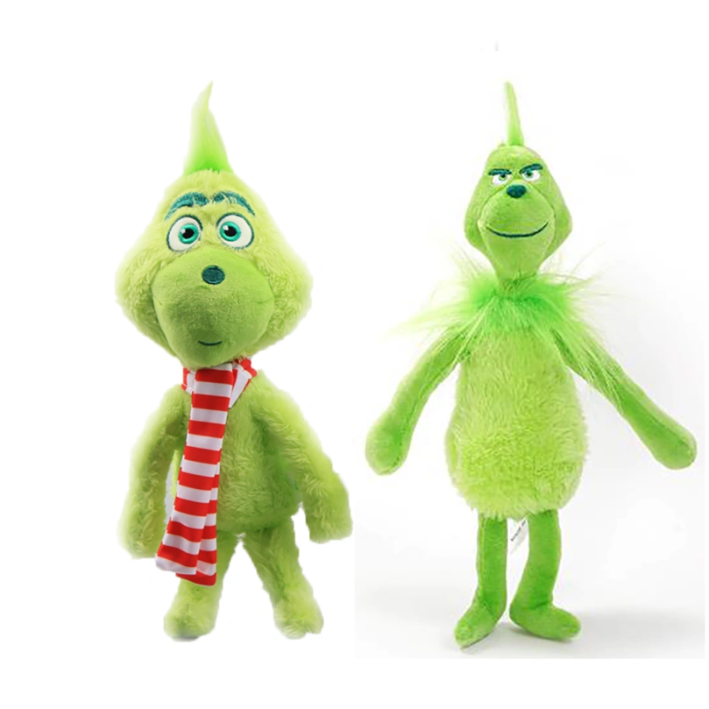 Christmas Stuffed Doll for Children, Green Grinch/ Brown Dog Plush Toy