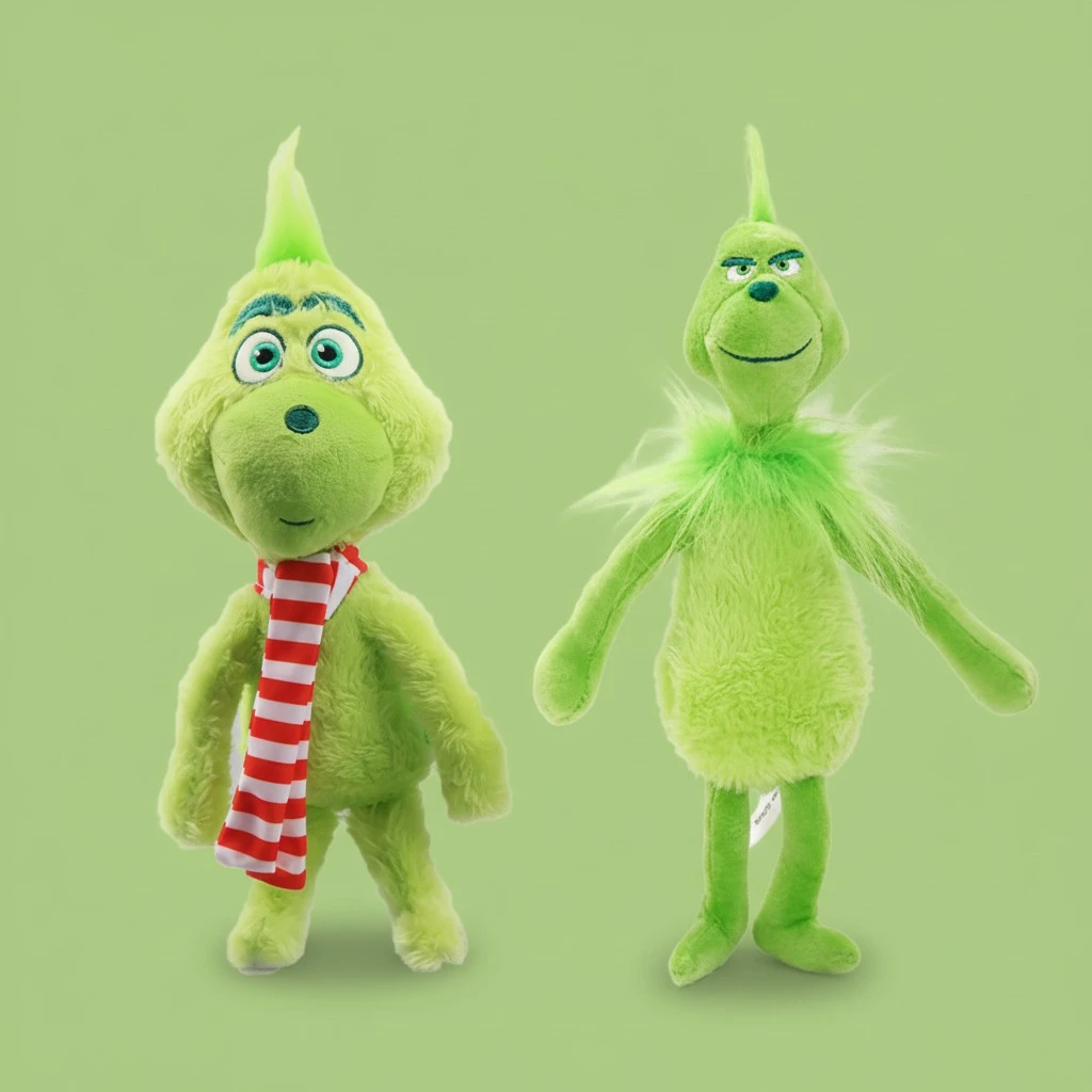 Christmas Stuffed Doll for Children, Green Grinch/ Brown Dog Plush Toy