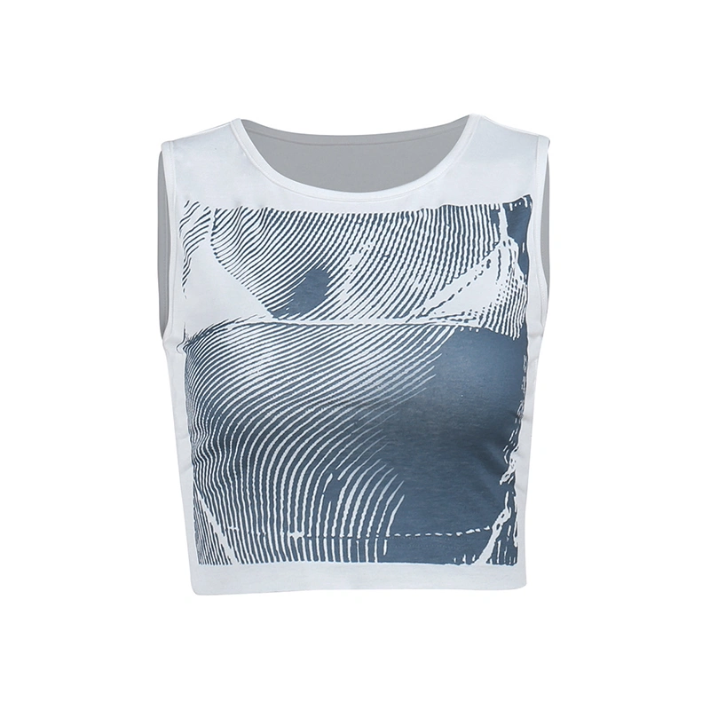 Women's Crew Neck Tank Tops Sleeveless 3D Body Print Crop Tops