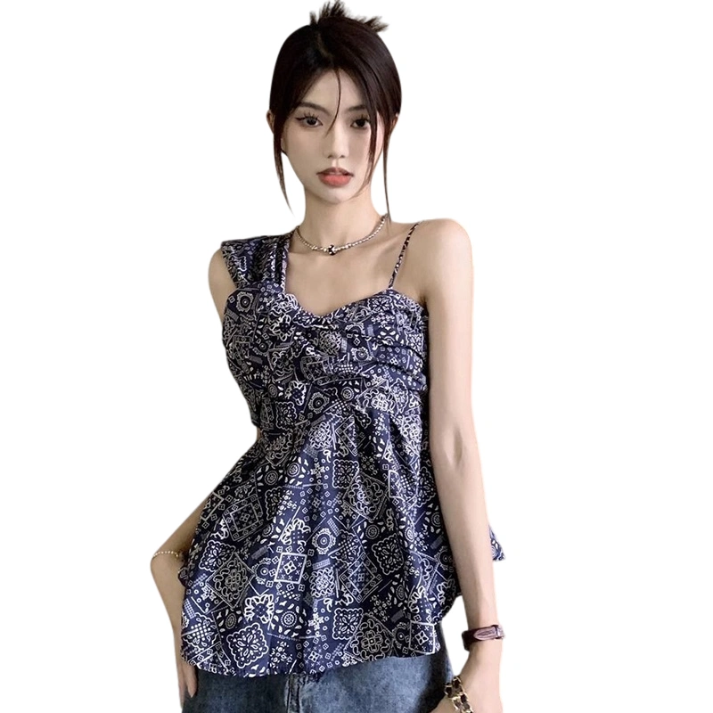 Women Camisole, Sleeveless Tops Asymmetric Graphic Print Summer Vest