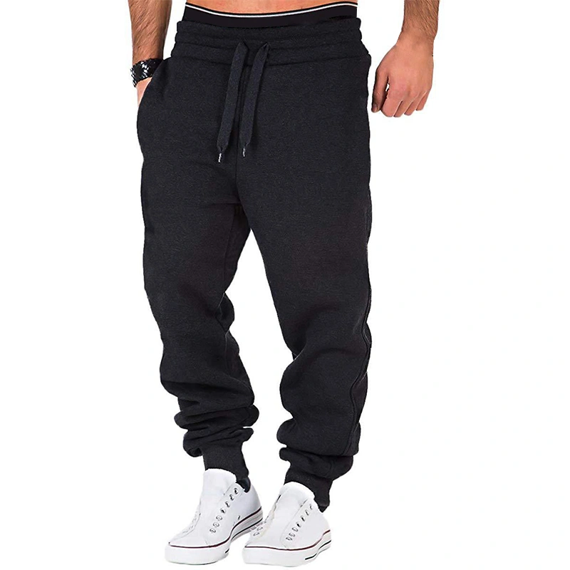 Men Drawstring Pants High Waist Side Pocket Slimming Jogger Trousers
