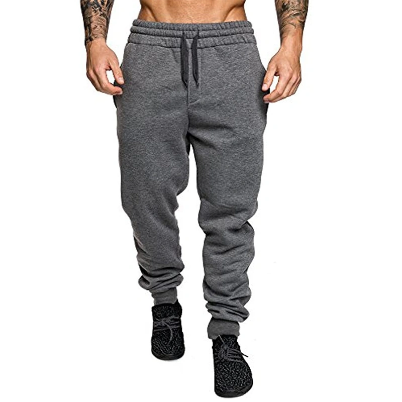 Men Drawstring Pants High Waist Side Pocket Slimming Jogger Trousers