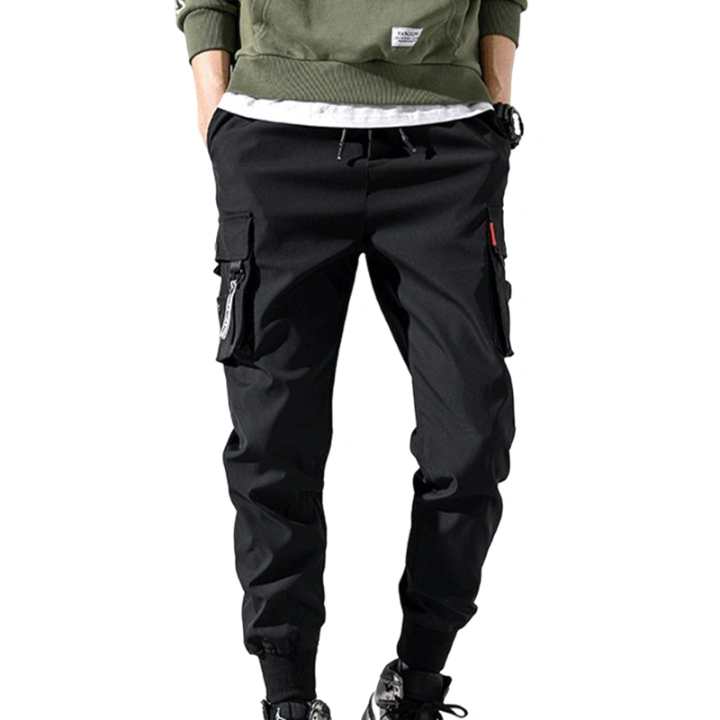 Men Casual Jogger Pants Drawstring Cargo Trousers with Side Pockets