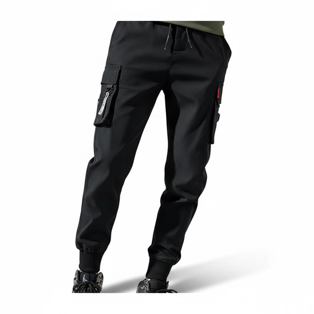 Men Casual Jogger Pants Drawstring Cargo Trousers with Side Pockets