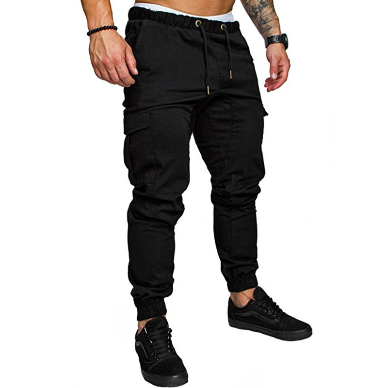 Men’s Casual Sweatpants Solid Color Drawstring Trousers with Pockets