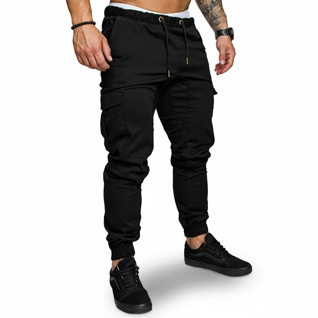 Men’s Casual Sweatpants Solid Color Drawstring Trousers with Pockets