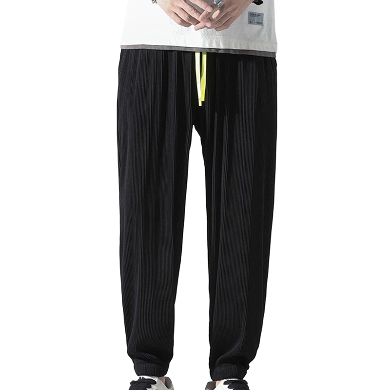 Men Summer Casual Pants, Solid Color Mid-Rise Tie Elastic Waist Pants