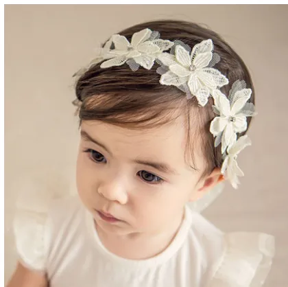 Baby Girls Flower Headband, Princess White Floral Wedding Party Headwear