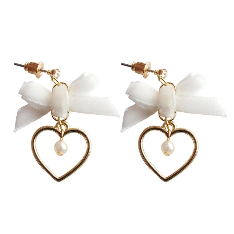 Ladies Earrings Light Knotted Bow Heart Pearl Decoration Earrings
