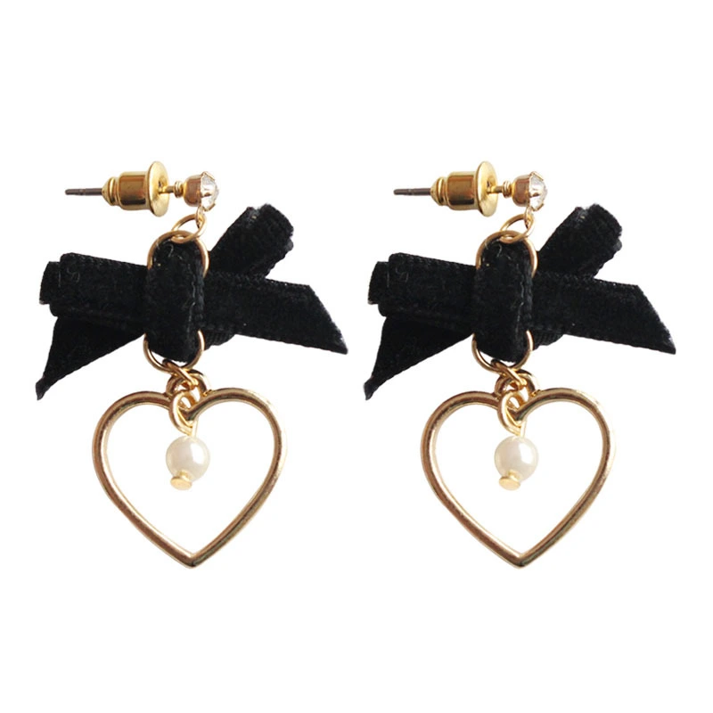 Ladies Earrings Light Knotted Bow Heart Pearl Decoration Earrings