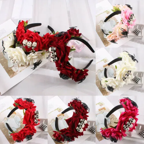 Halloween Skull Flower Head Hoop, Adjustable Headband for Party