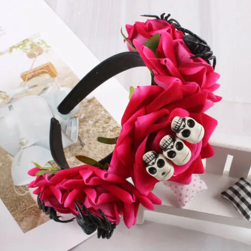 Halloween Skull Flower Head Hoop, Adjustable Headband for Party