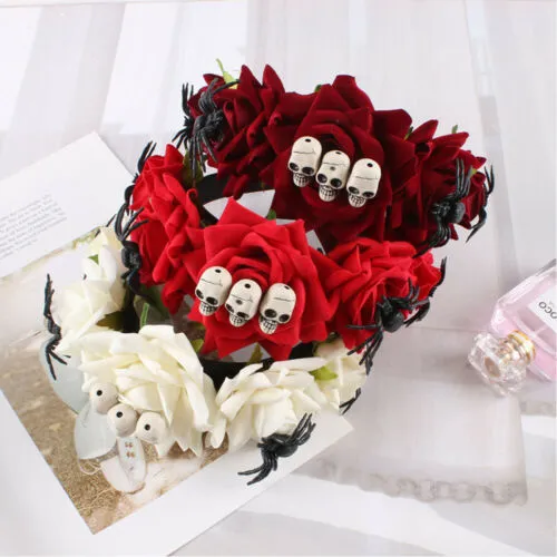 Halloween Skull Flower Head Hoop, Adjustable Headband for Party