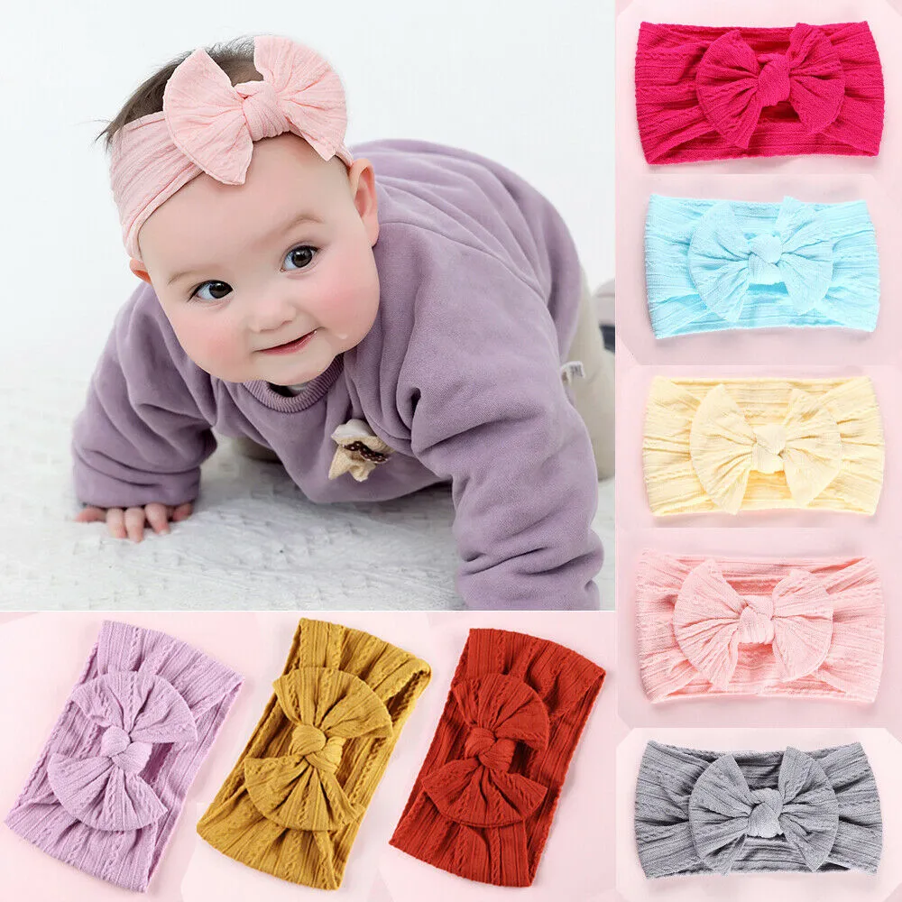 Baby Girl Cute Bow Headband Solid Color Turban Knot Stretch Head Wrap