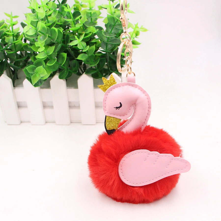 Flamingo Shape; Red/Pink; Keychain for Girls.