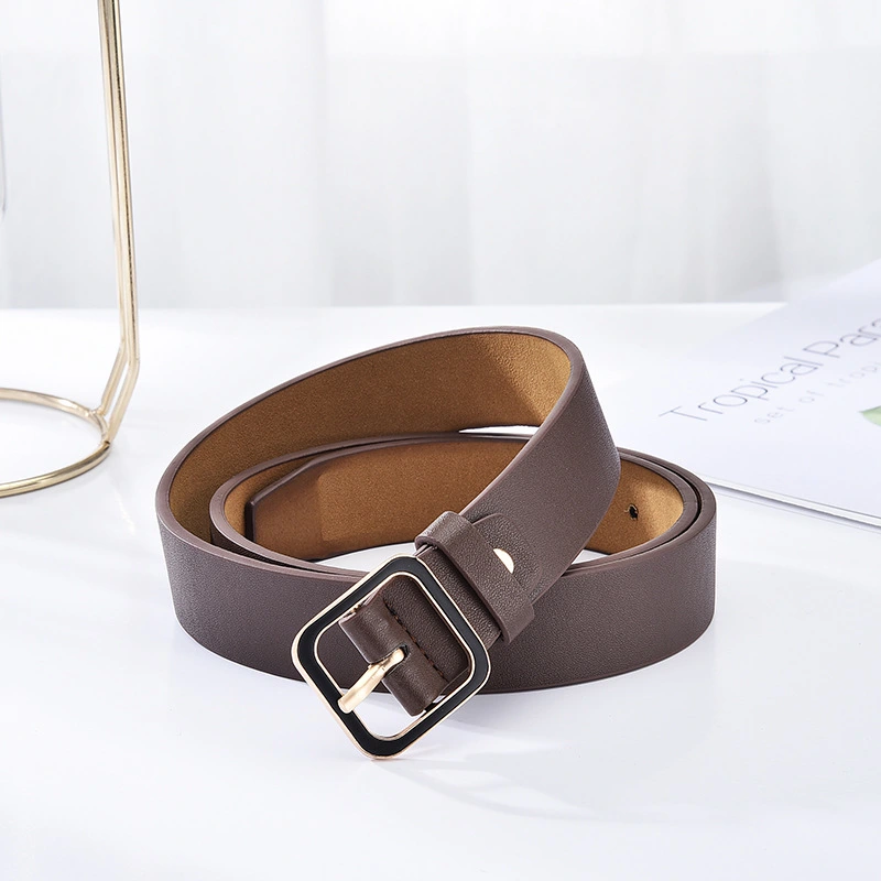 Women's Solid Color PU Belt Casual Vintage Belt with Alloy Buckle