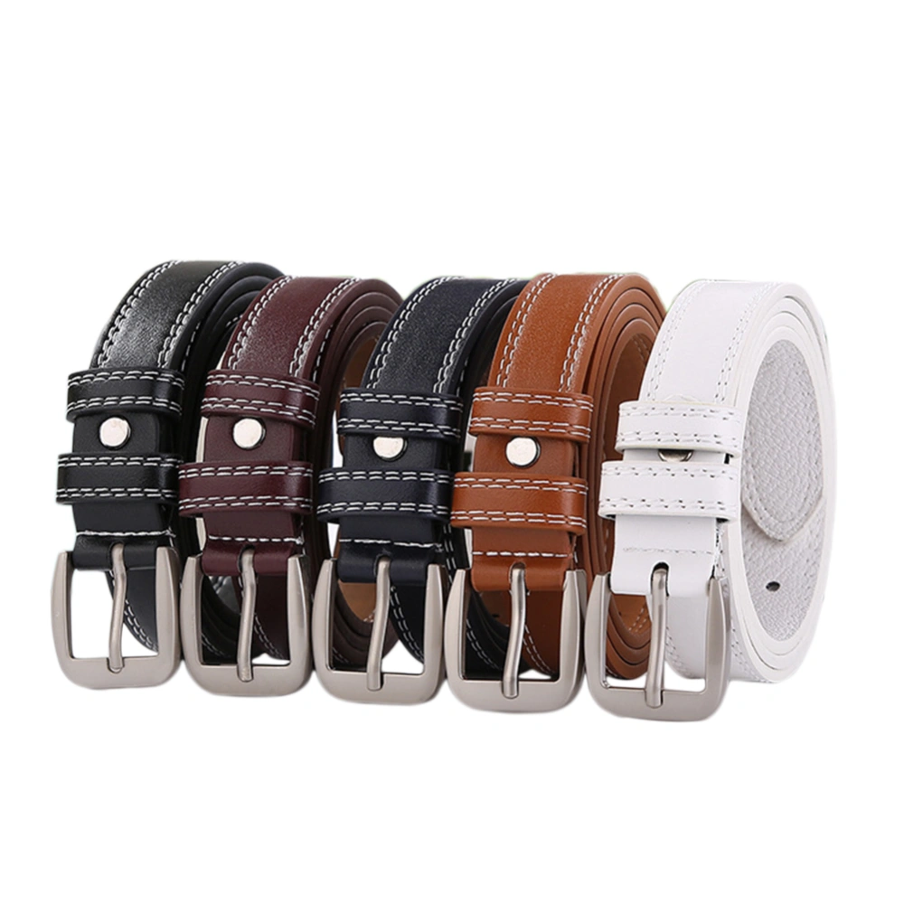 Women Vintage Solid Color Waistband Square Pin Buckle PU Leather Thin Belt